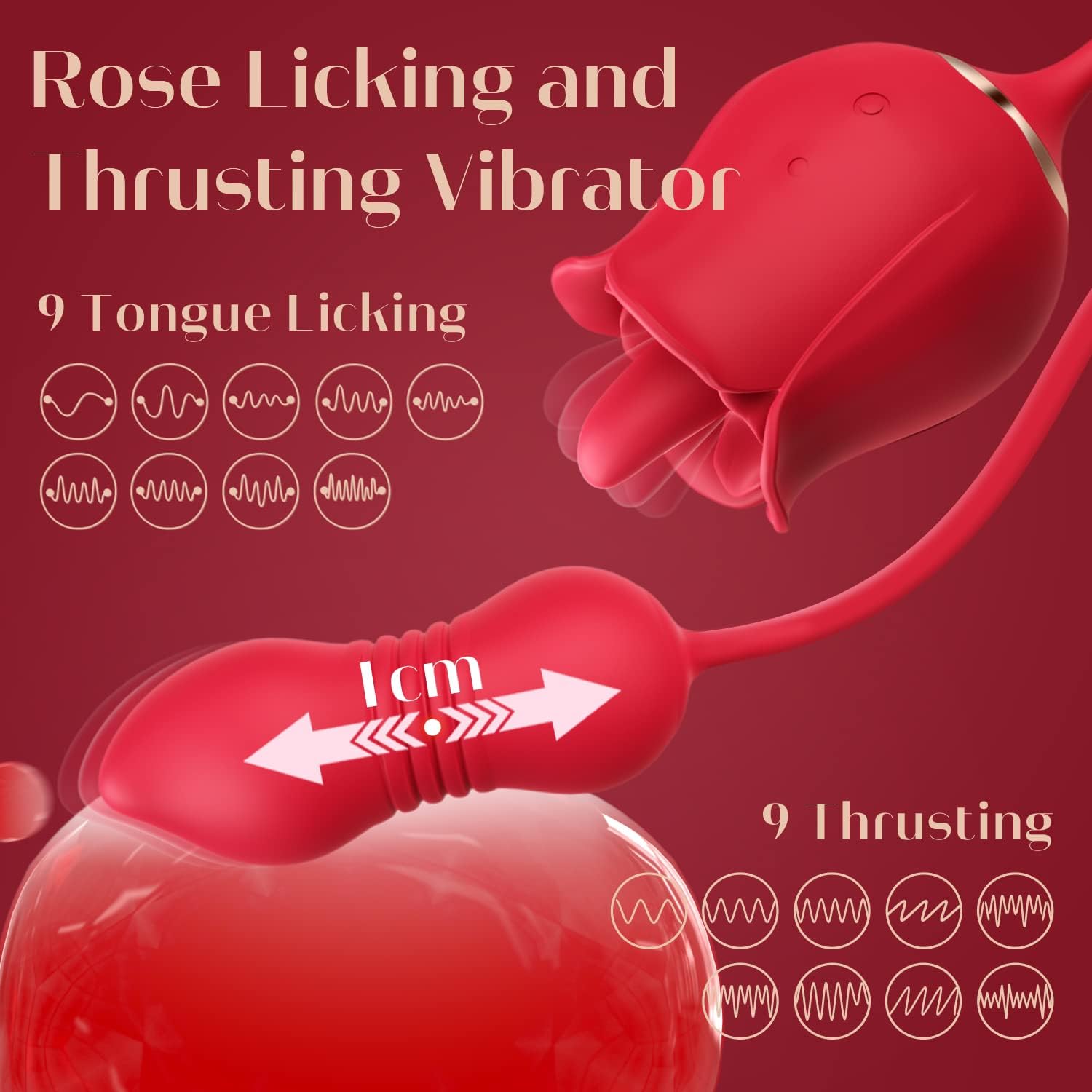 Rose Tongue Licking with Thrusting Egg Vibrator (≤35 dB) - App or Partner Can Control Remotely, Small But Powerful #Pussy Licking