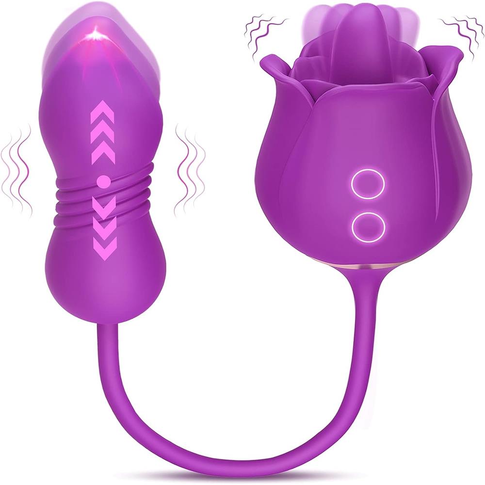 Rose Tongue Licking with Thrusting Egg Vibrator (≤35 dB) - App or Partner Can Control Remotely, Small But Powerful #Pussy Licking