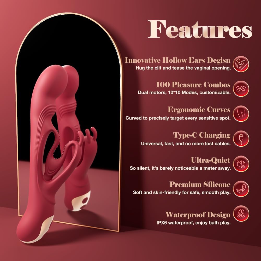 Rabbit Vibrator Hug Clit with Soft Hollow Bunny Ears for More Precise Clitoral Stimulation