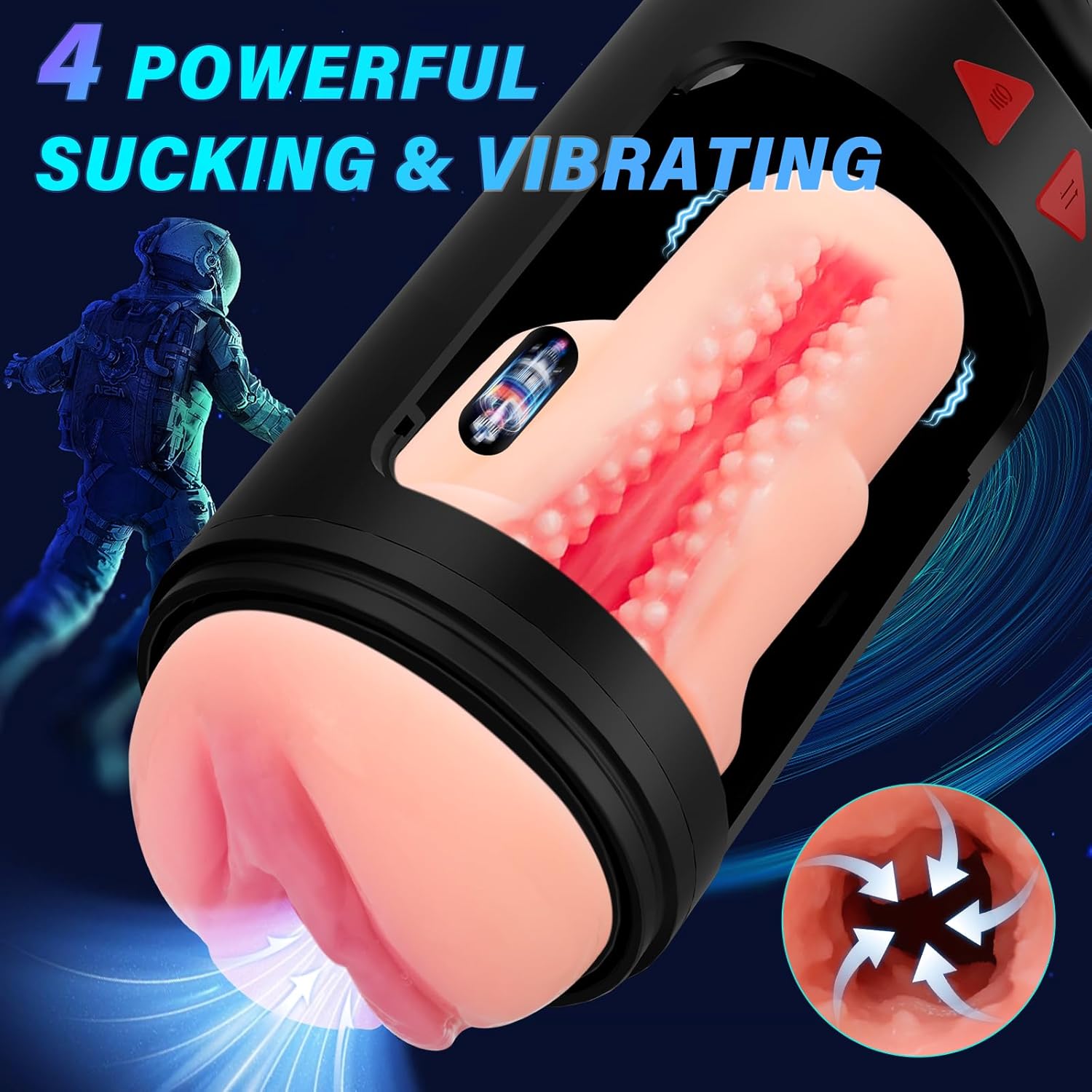 Solace - Automatic Freshly Shaved Vaginal Male Masturbator - LED Display with 4 Sucking & Vibrating & Thrusting Modes (≤60 dB)