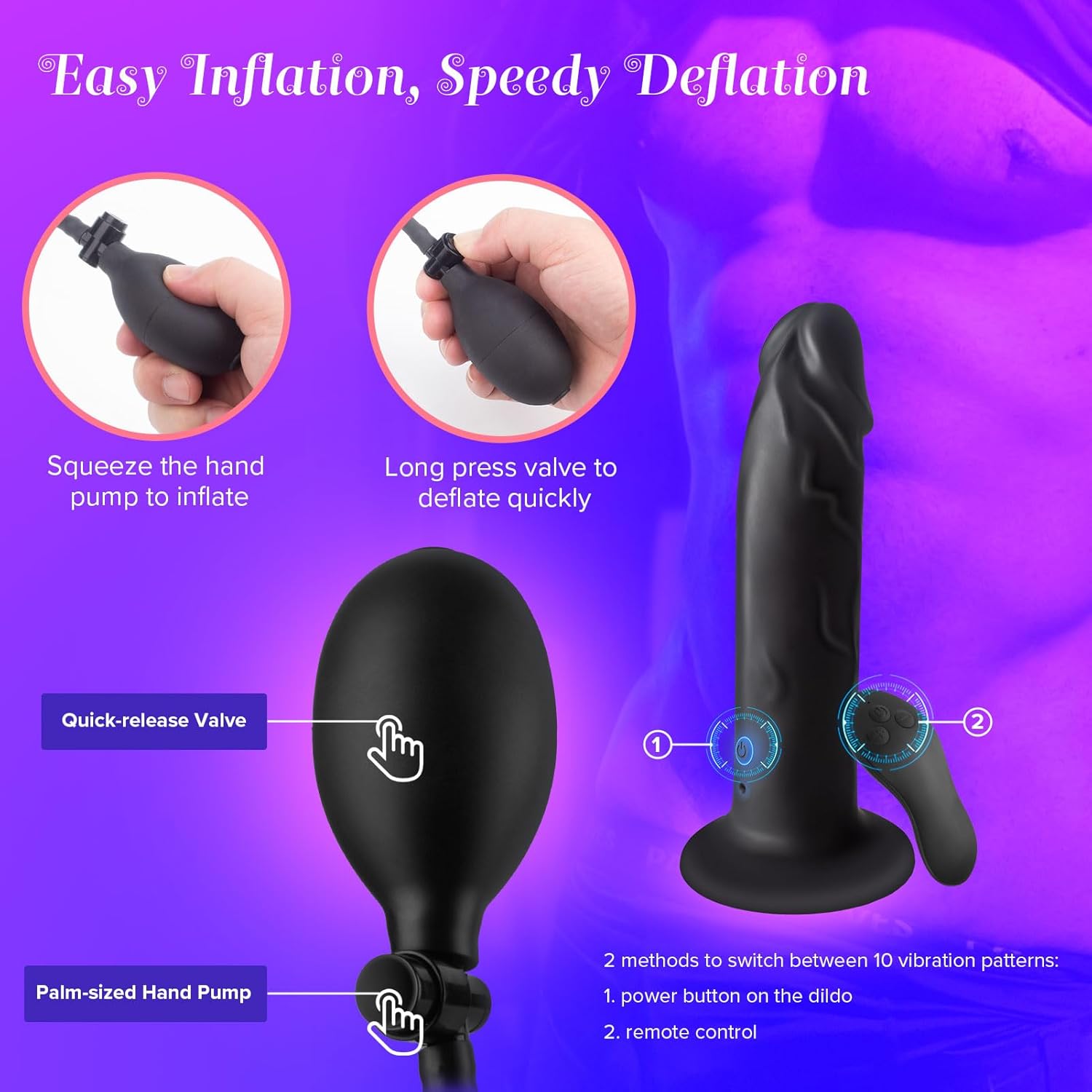 Inflatable Butt Plug Anal Prejac Training Stretcher Extender Vibrating Suction Cup Dildo