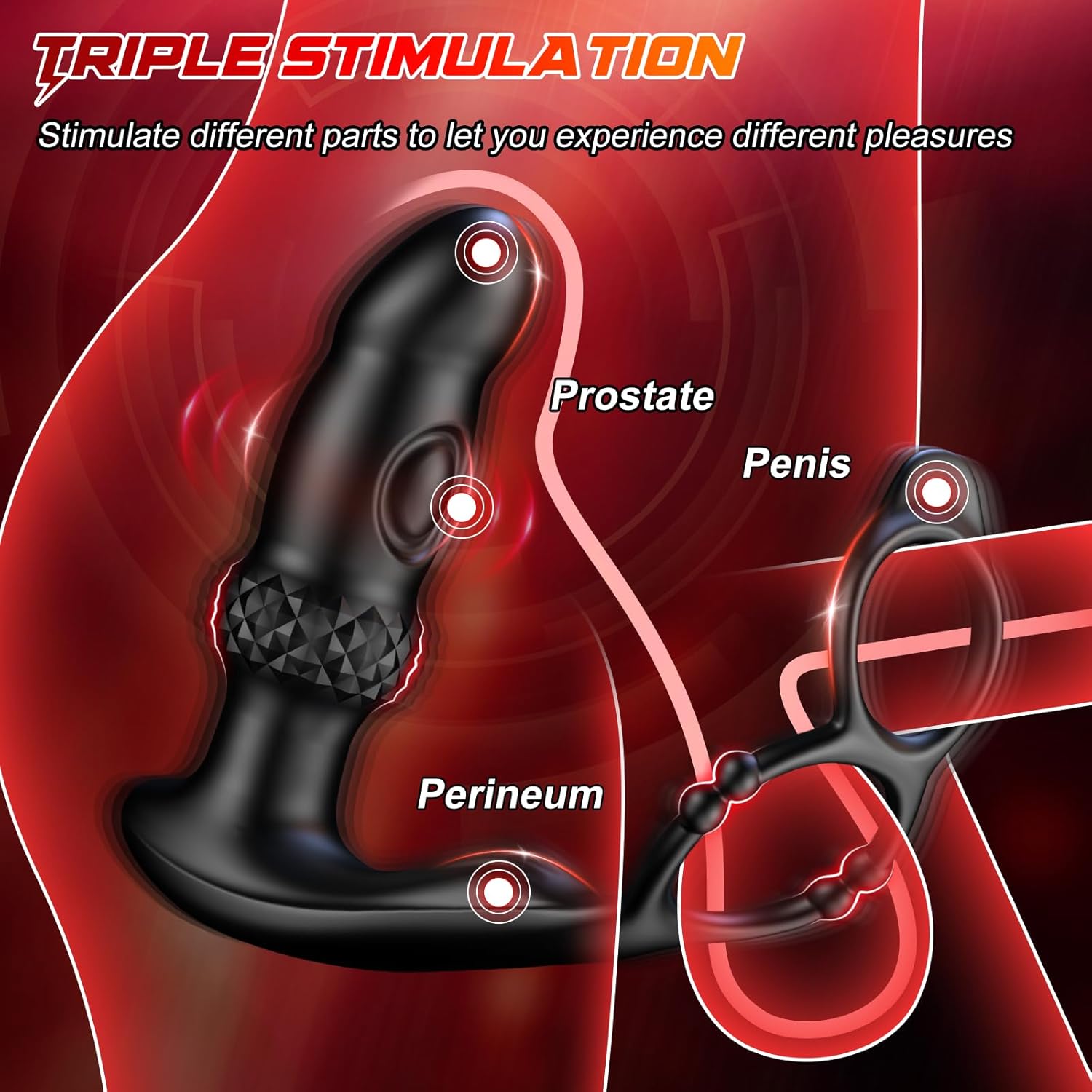 Vibrating & Tapping Dual Motor Prostate Massager with Ergonomic Design Double Cock Rings 6.2 Inch