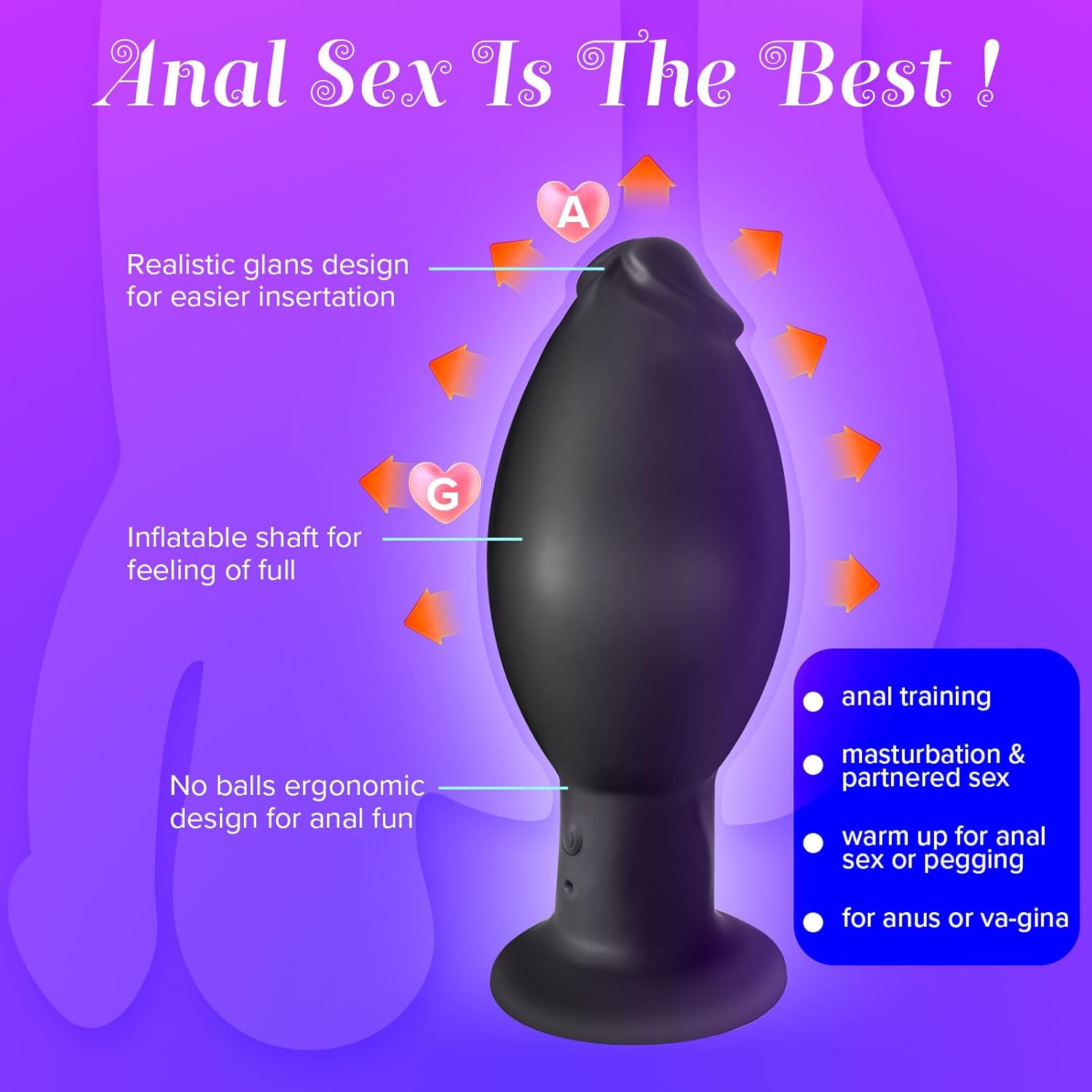 Inflatable Butt Plug Anal Prejac Training Stretcher Extender Vibrating Suction Cup Dildo