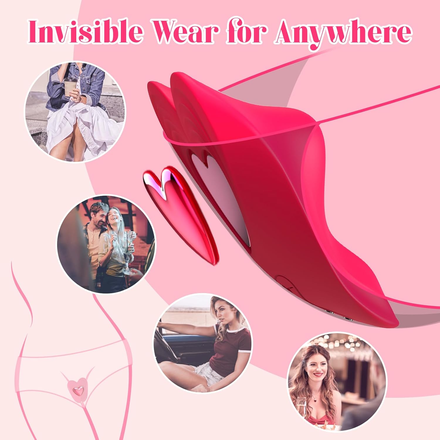 App Cellphone Wearable Vibrating Panties - Detachable Magnetic Heart Keeps It In Place, Kinky Game Nights (<40 dB)