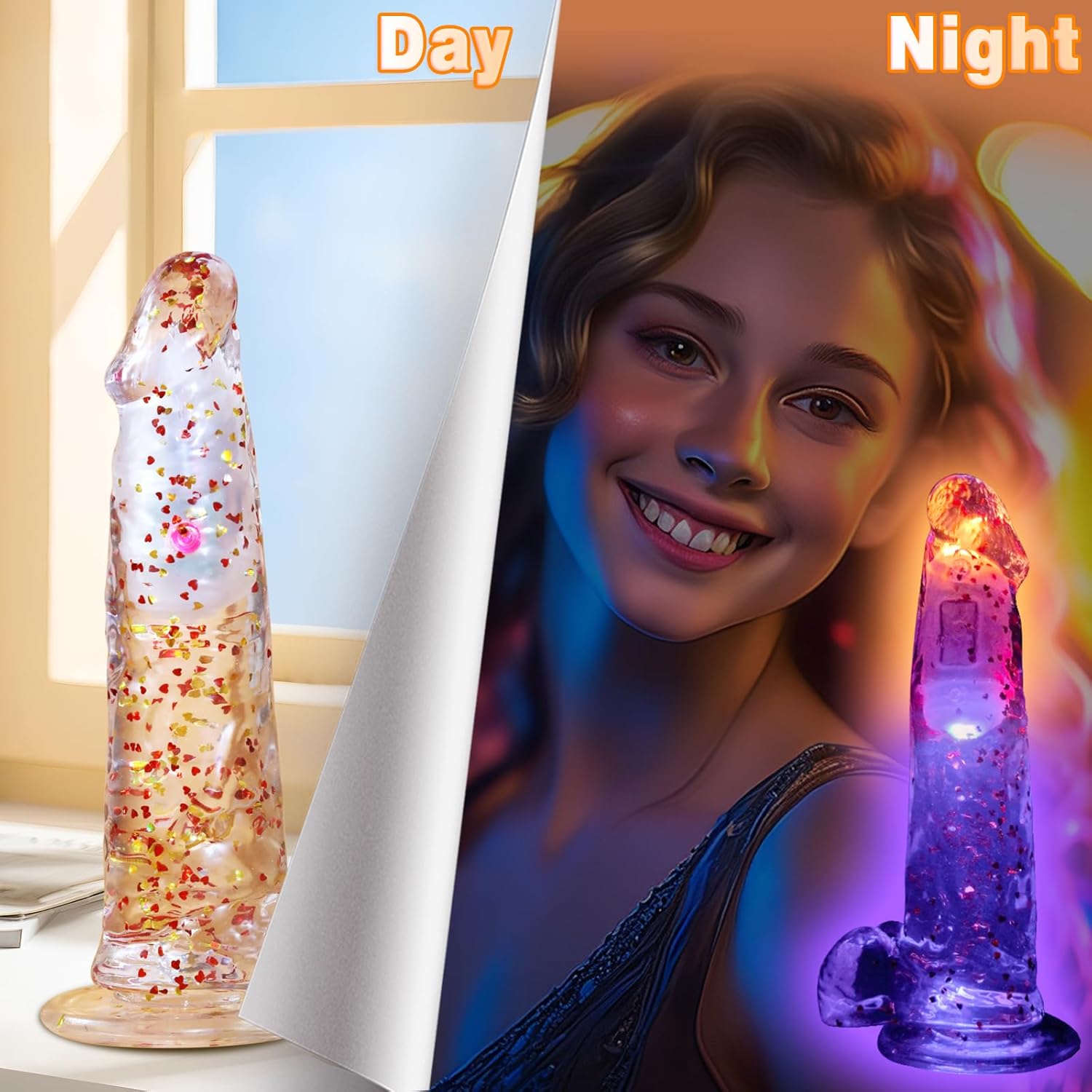 8.9" Colorful Luminous Glow Confetti Dildo with 7 Vibrating Modes & Remote