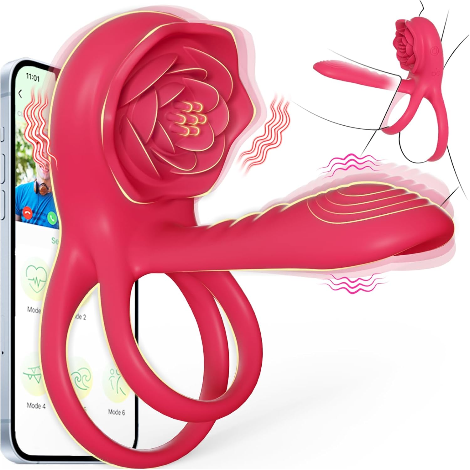 Dual Romance Standing Doggy Double Penis Rings Combined with Rose Clitoral Stimulator (<40 dB)
