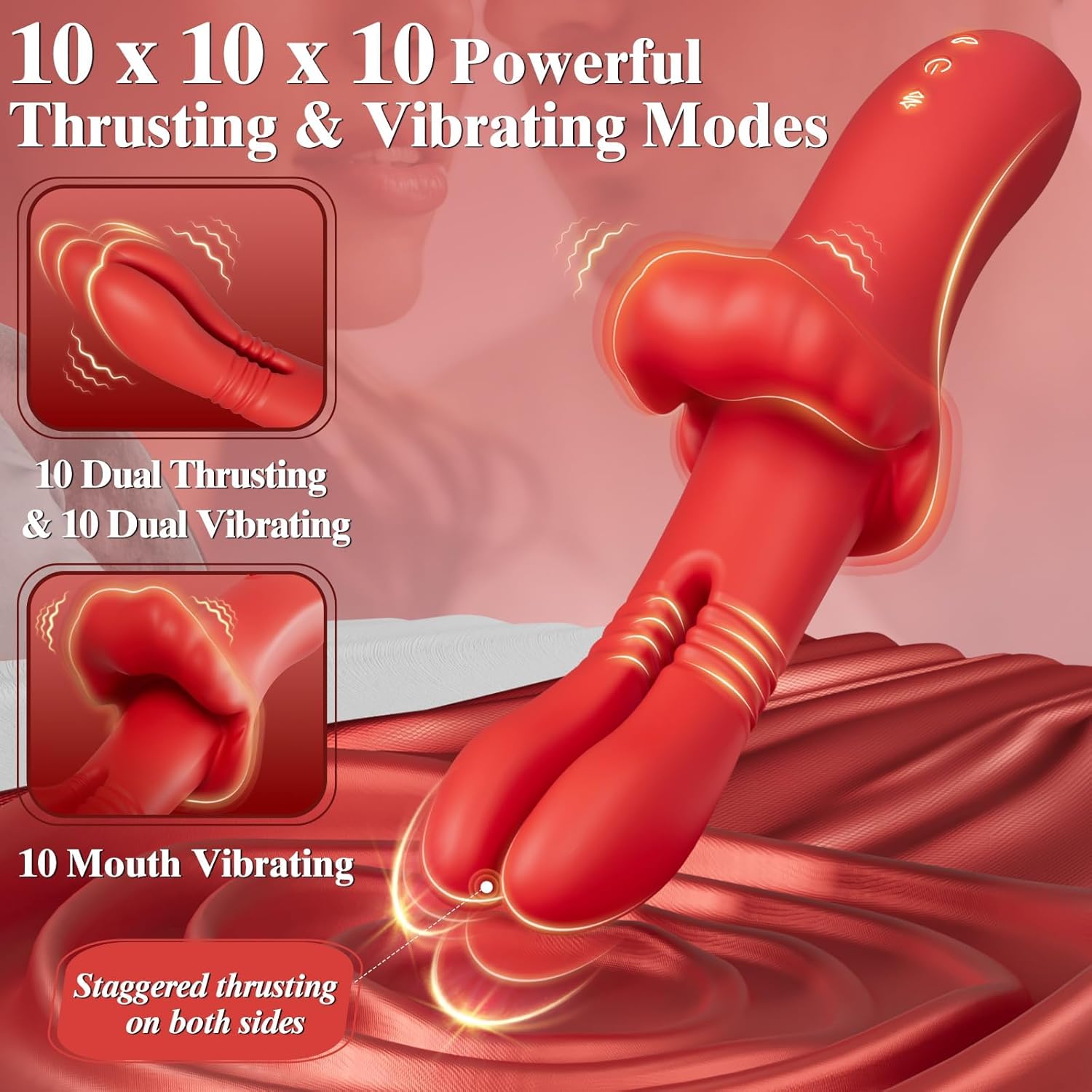 Lip-Shaped Clitoral Stimulator 10 Dual Thrusting & Dual Vibrating Modes