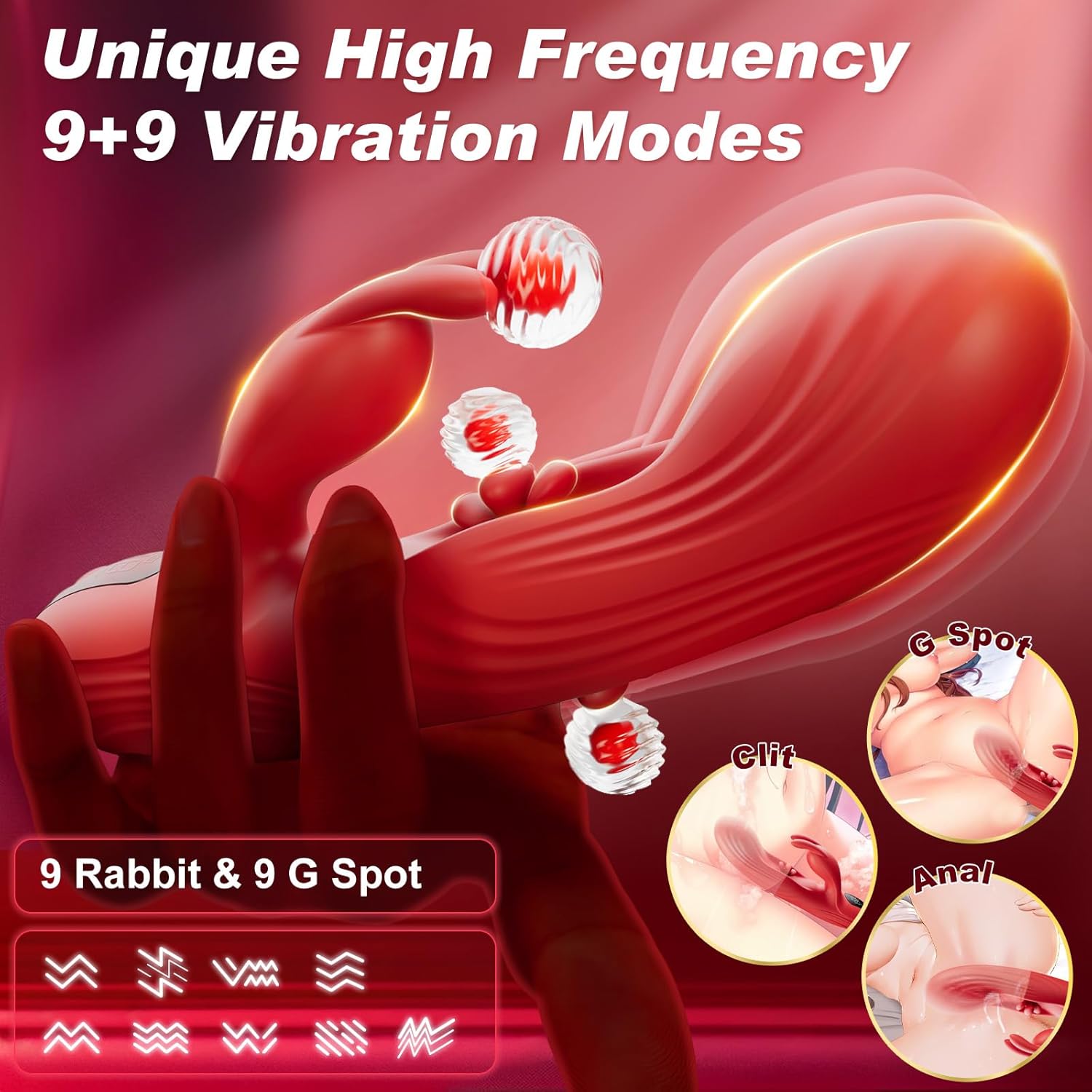 Triple Stimulation LED Screen Display 9 Vibrations & 9 Tapping Rabbit Vibrator