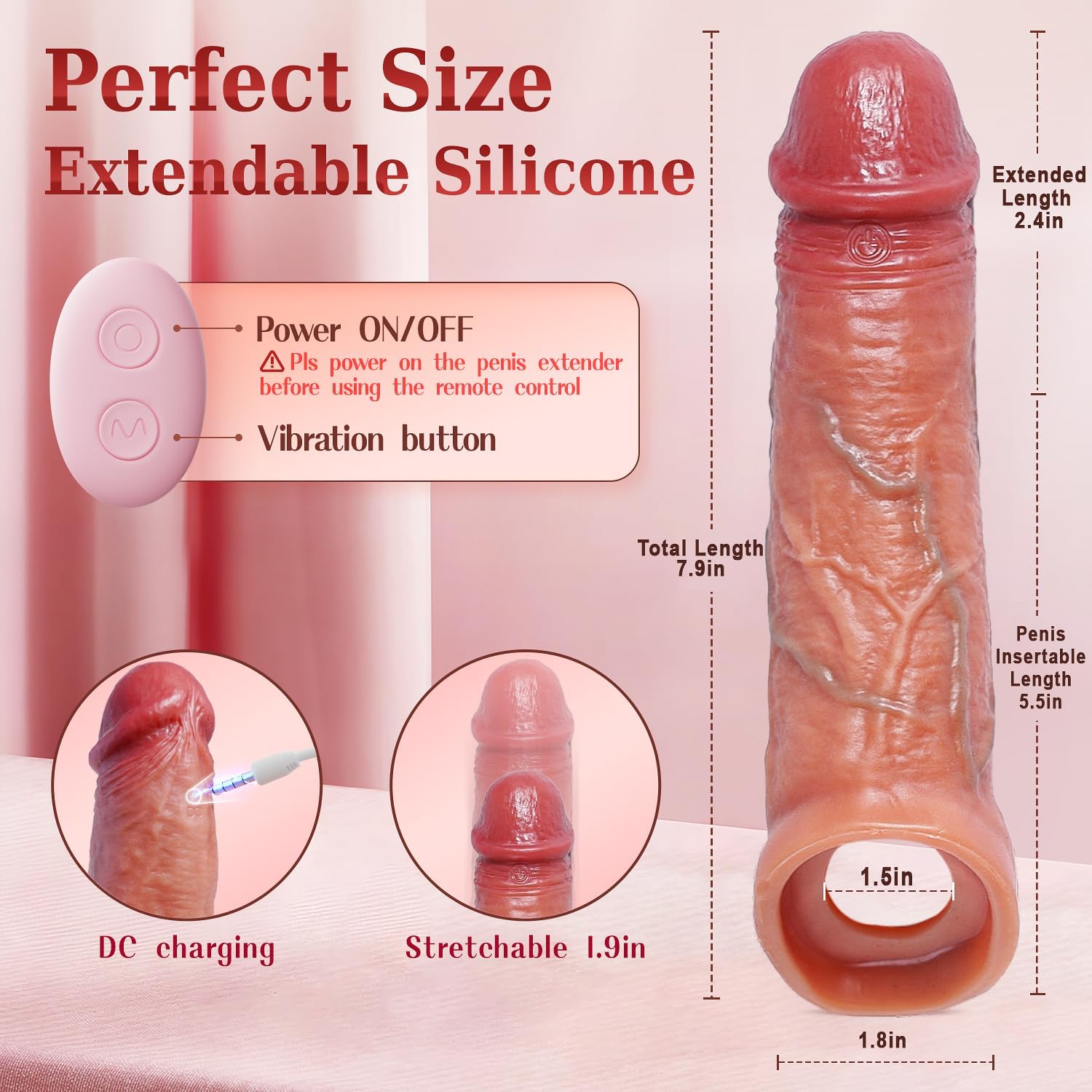 DOMINIX Realistic Vibrating Penis Sleeve, Elastic Penis Ring, Big Dick, Stretching, Hotwife Lifestyle (<45 dB)
