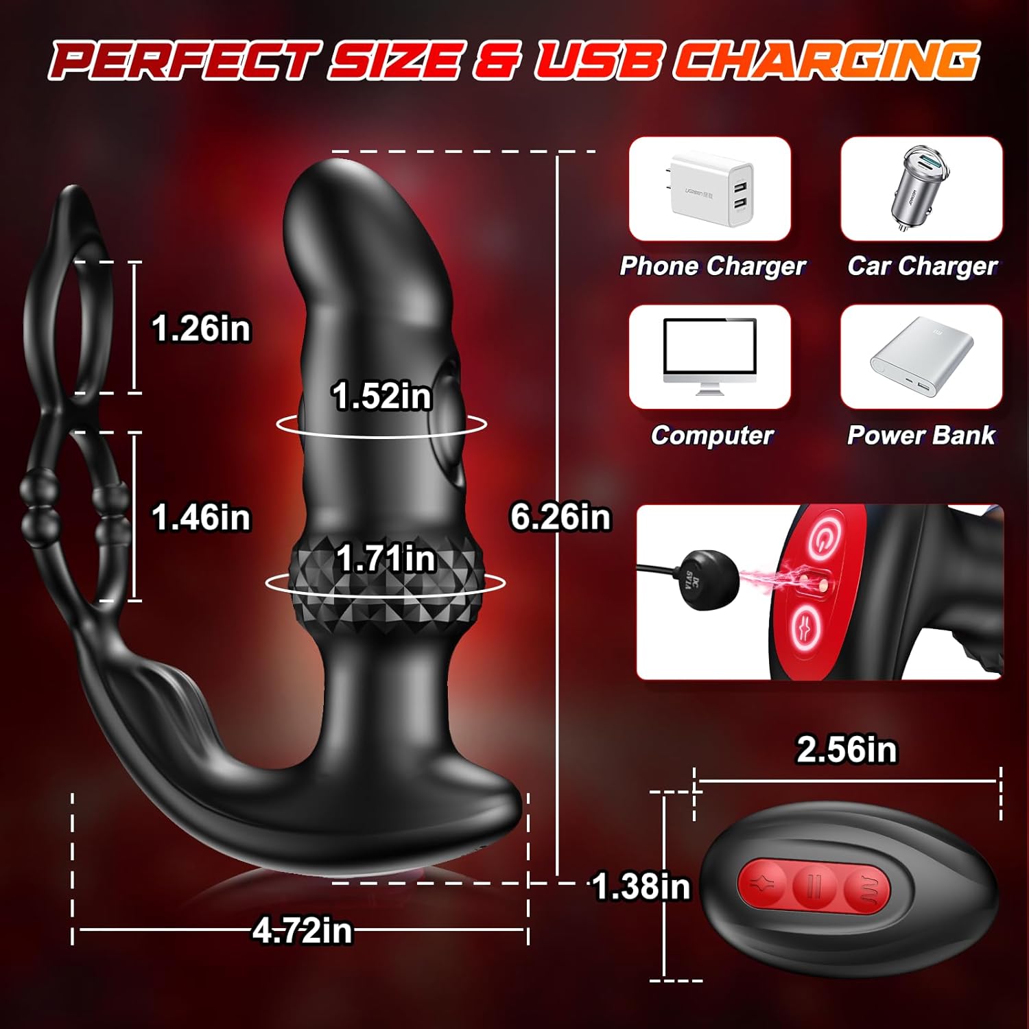 Vibrating & Tapping Dual Motor Prostate Massager with Ergonomic Design Double Cock Rings 6.2 Inch