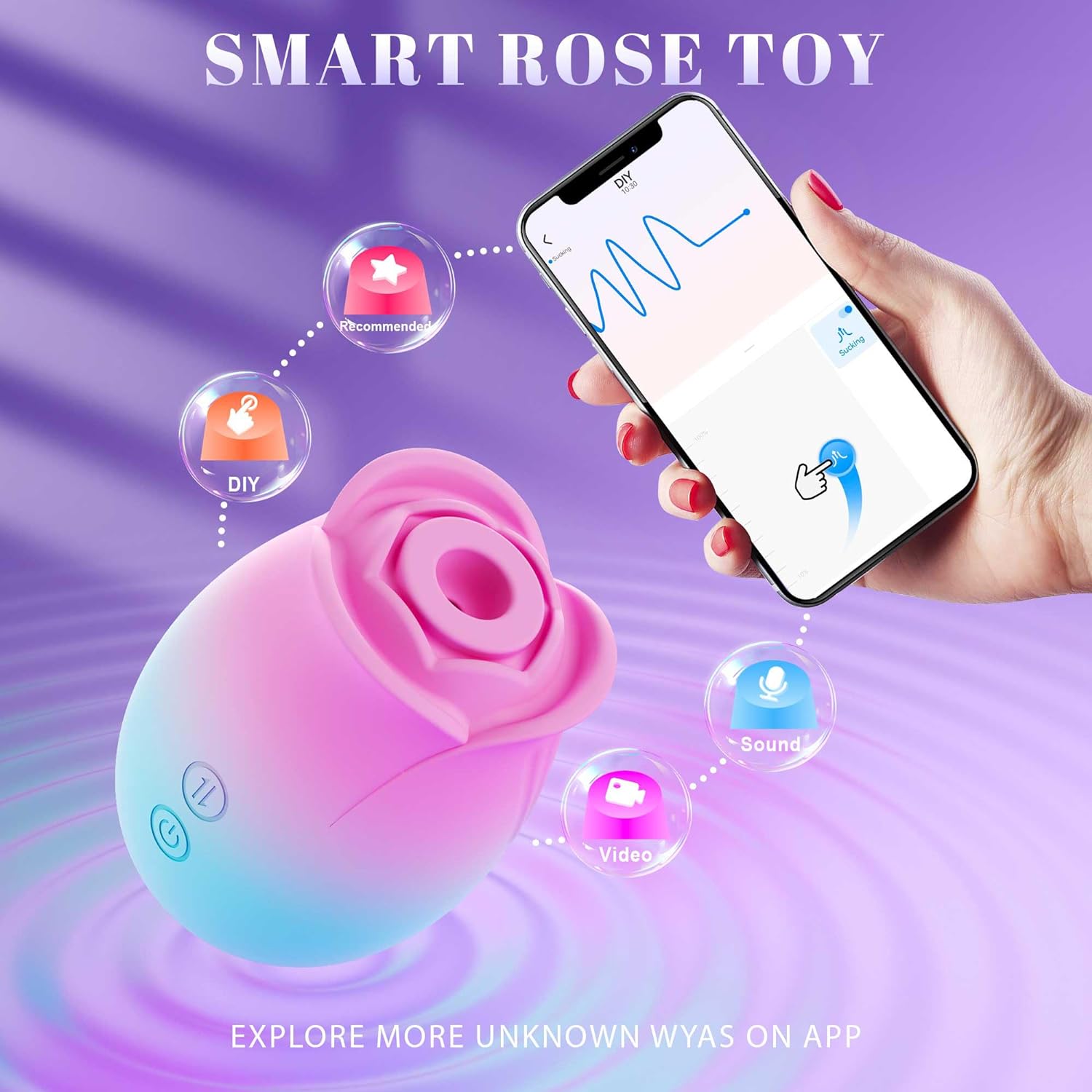 Rose Clitoral Suction Stimulator in Adorable Pink & Light Blue, Cute & Feminine Design (<40 dB)
