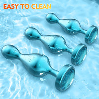 Exhibitionism, Flashing Jeweled Metal 3-Piece Plug Training Set – Teardrop-Shaped, Elegant Design & Velvet Bag