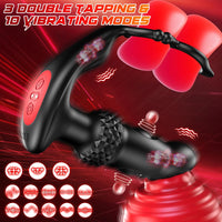 Vibrating & Tapping Dual Motor Prostate Massager with Ergonomic Design Double Cock Rings 6.2 Inch