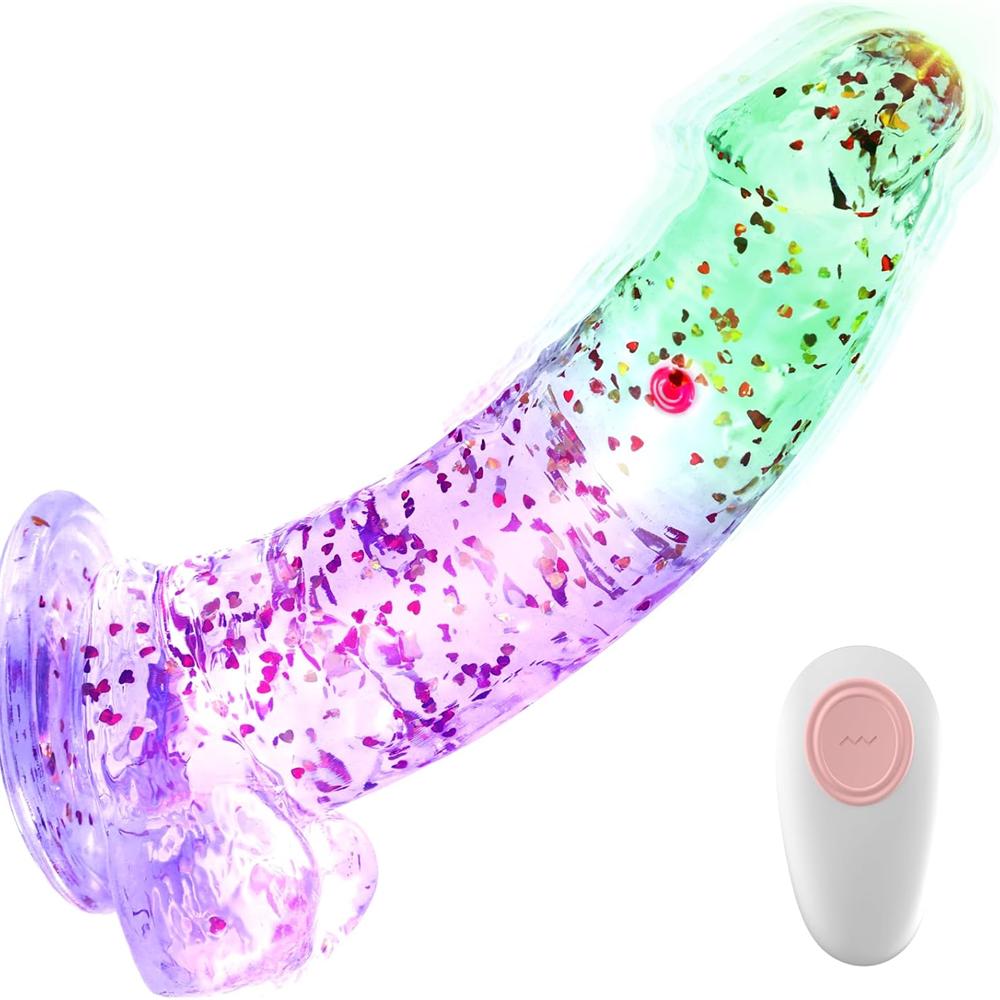 8.9" Colorful Luminous Glow Confetti Dildo with 7 Vibrating Modes & Remote