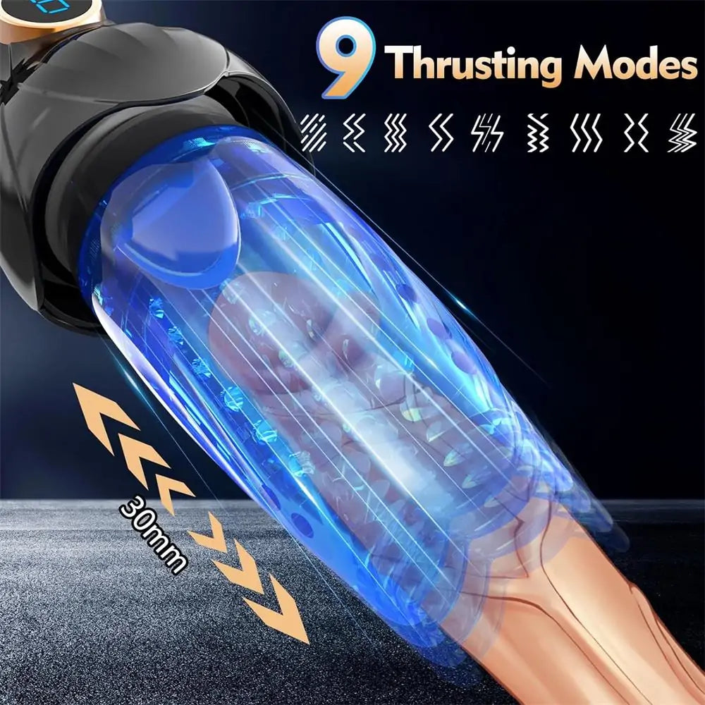 9 Rotating Thrusting Transparent Sleeve LED Display Automatic Male Masturbator