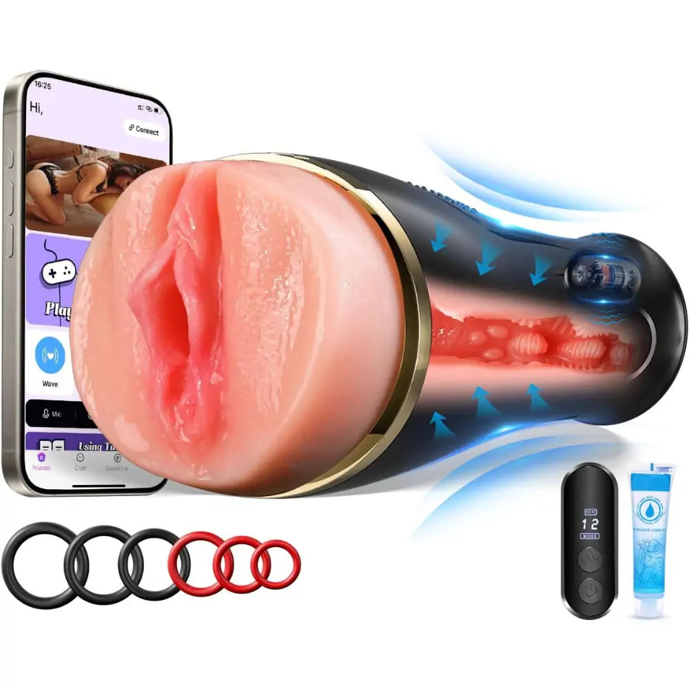 7.5" Depth Creampie Squeezable Realistic Vagina App Control Vibrating Male Masturbator