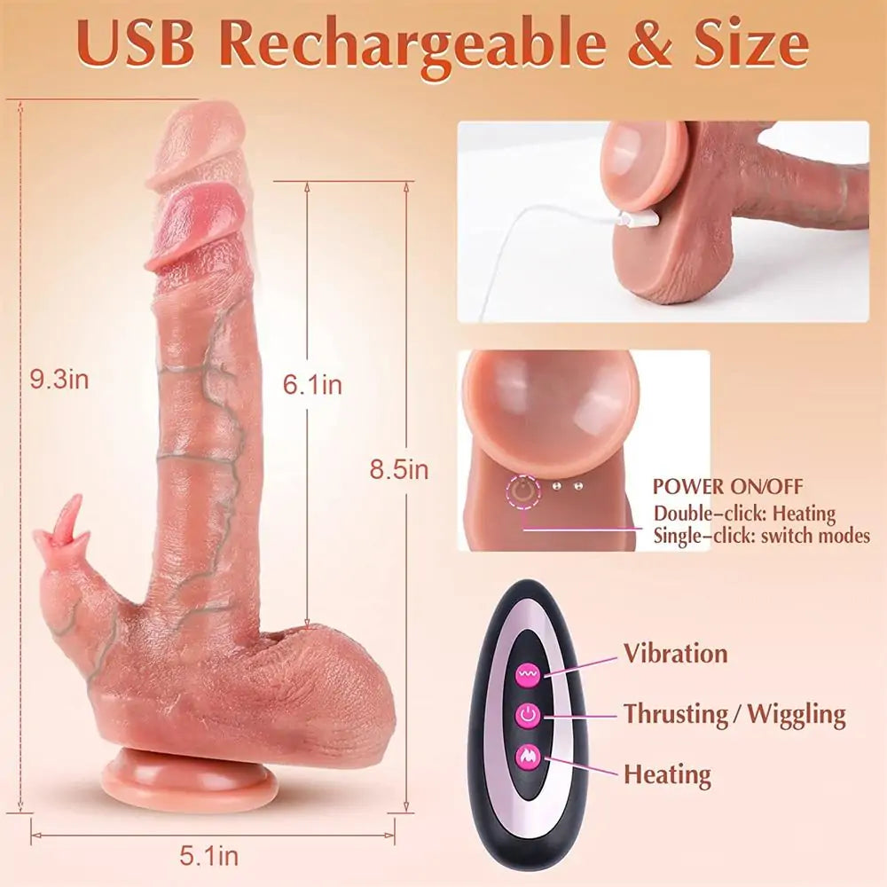 8.5" Thrusting Realistic Dildo Vibrator with Heating & Remote Control