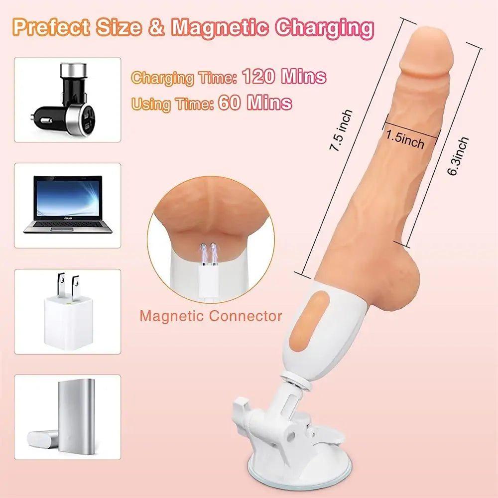 Telescopic Sex Machine Silicone Suction Cup Dildo Vibrator 6 Inch