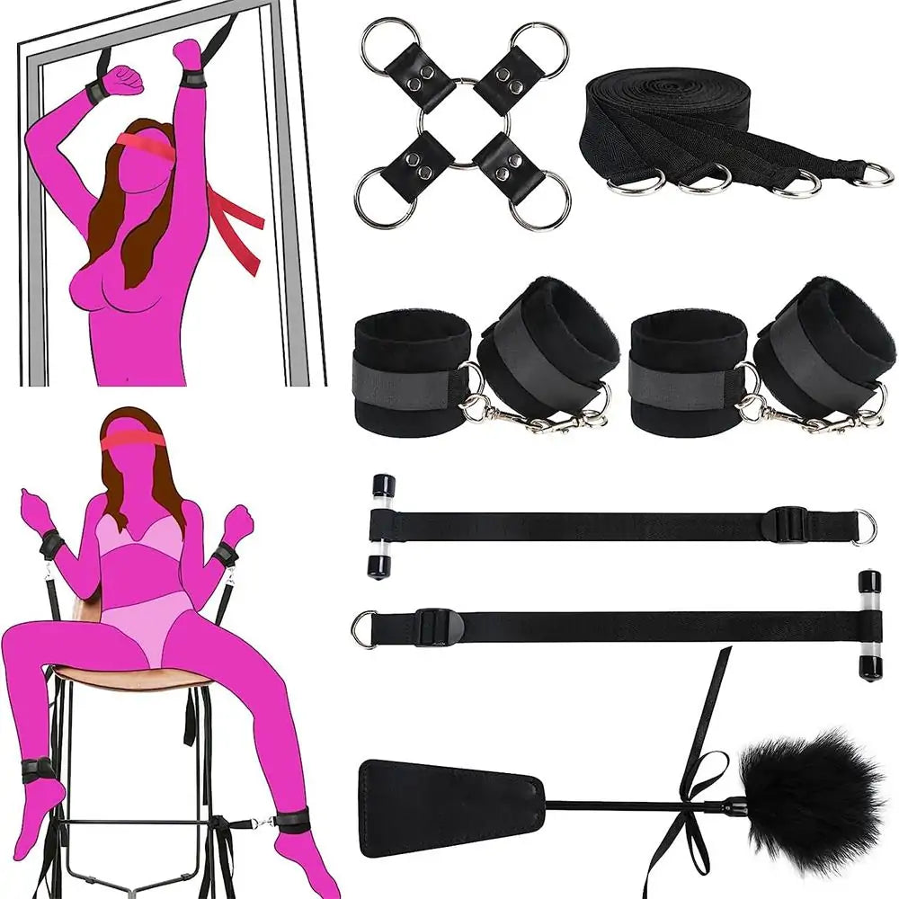 BDSM Sex Restraints Bondage Kit Couple Sex Toys Kit (6pcs Wrist to Ankle  Bondage)