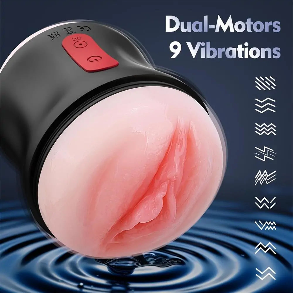 Adorime Adult Sex Toys Male Masturbator- Open-Ended Powerful Vibration Pocket Pussy for Men