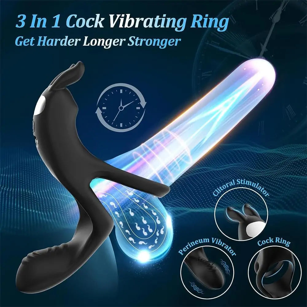 Vibrating Penis Ring Cock Ring Set + Clitoral Stimulator Waterproof Silicon  Cock