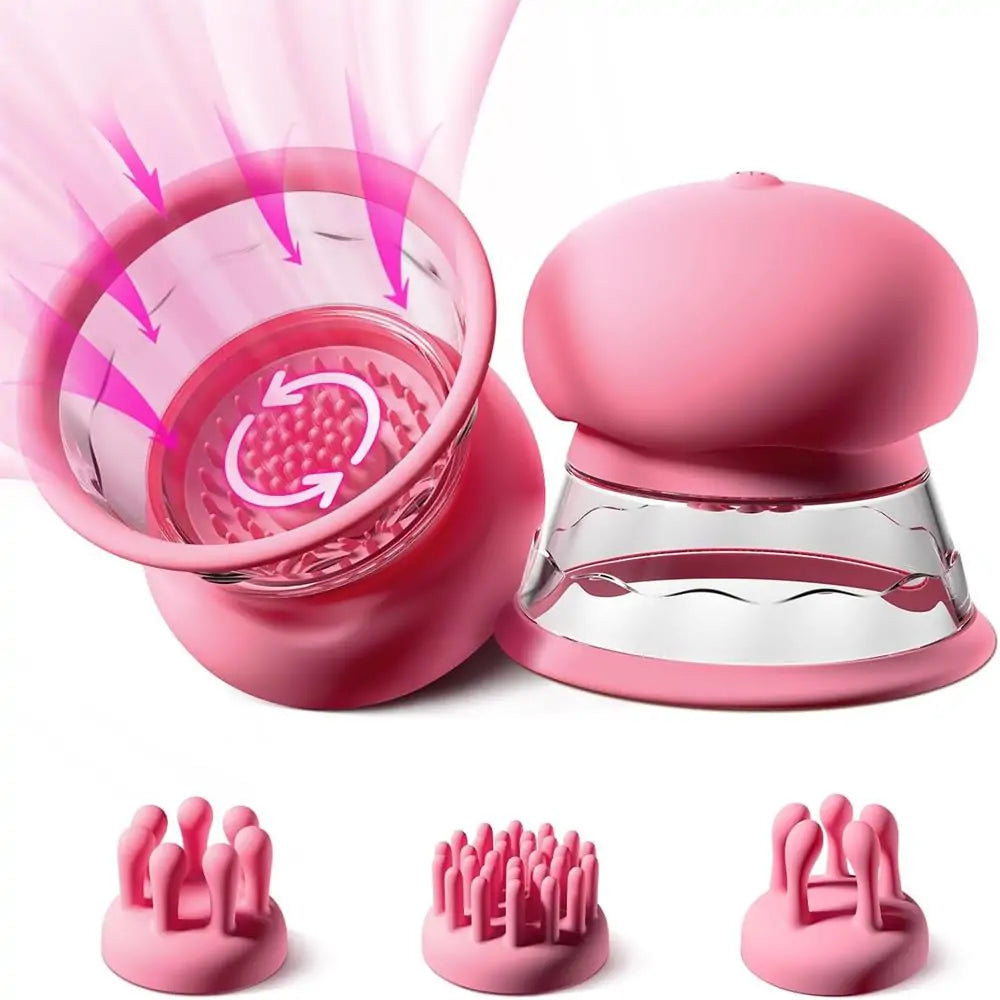 3 Brush Heads Nipple Vibrator Manual Sucking with 10 Powerful Rotation Modes