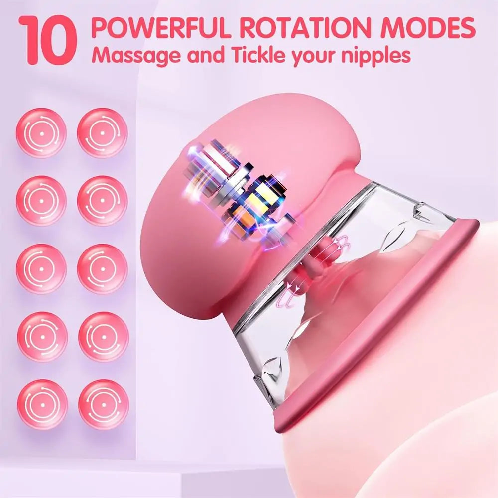 3 Brush Heads Nipple Vibrator Manual Sucking with 10 Powerful Rotation Modes