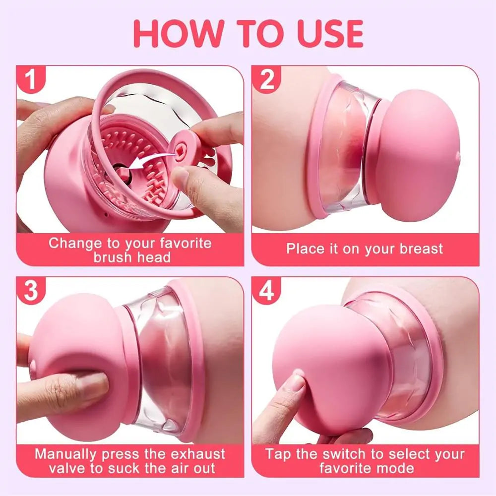 3 Brush Heads Nipple Vibrator Manual Sucking with 10 Powerful Rotation Modes