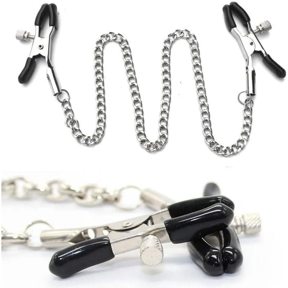 Adjustable BDSM Nipple Clamps with Chain – Teasing Toys for Couples & Women