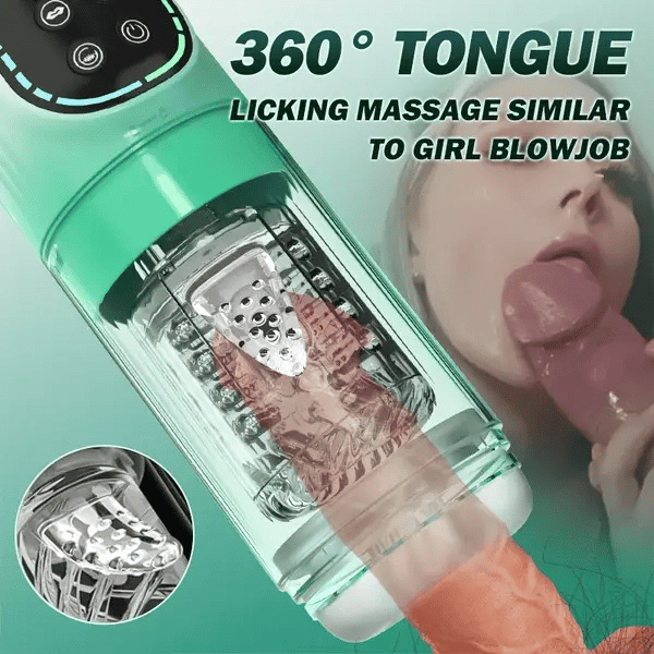 Rotating Tongue Licking Sucking Automatic Male Masturbator with Storm-Themed Water SPA Mode