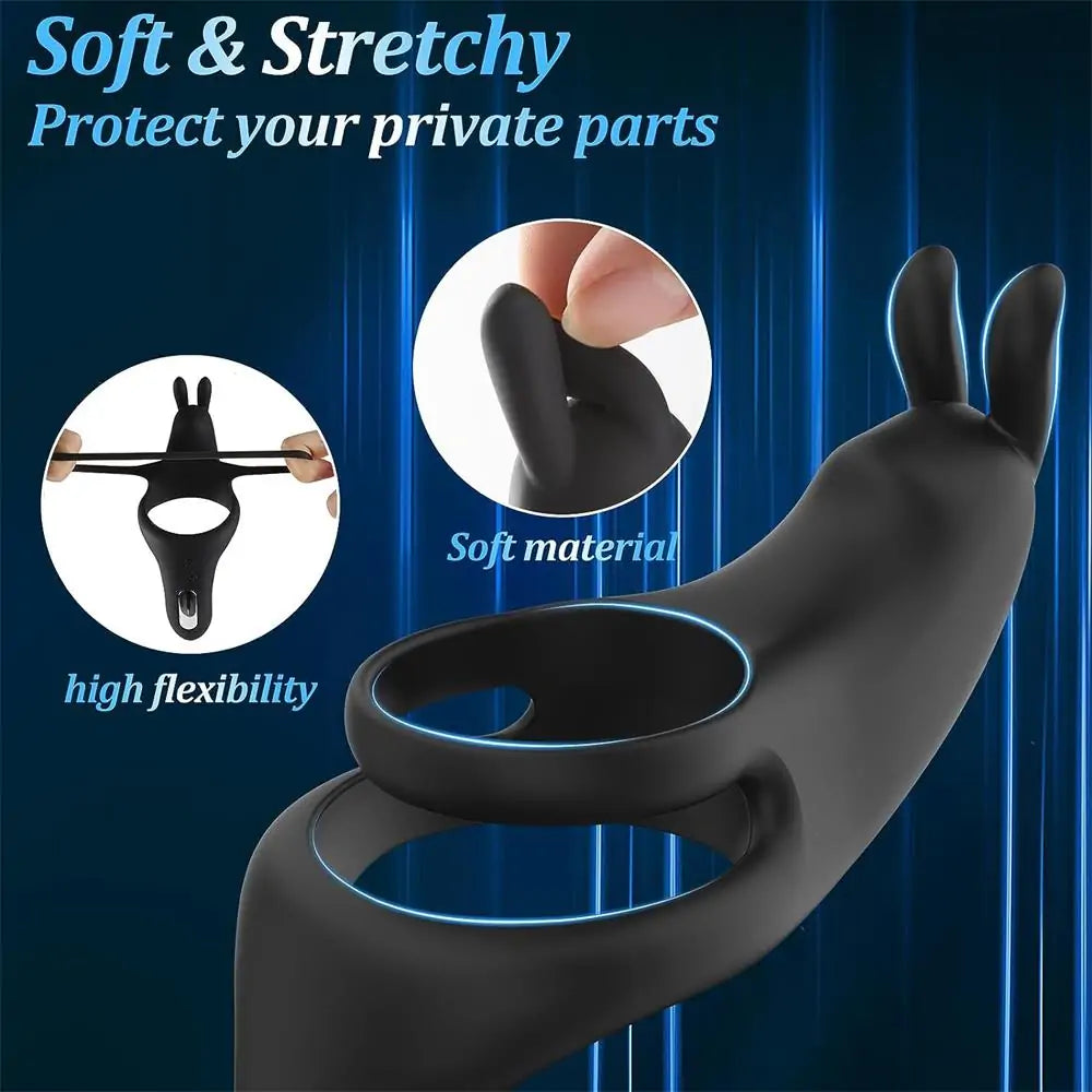 3 in 1 Penis Ring Couple Vibrator Clitoris & Perineum Stimulator with Bunny Ears & 10 Vibration Modes
