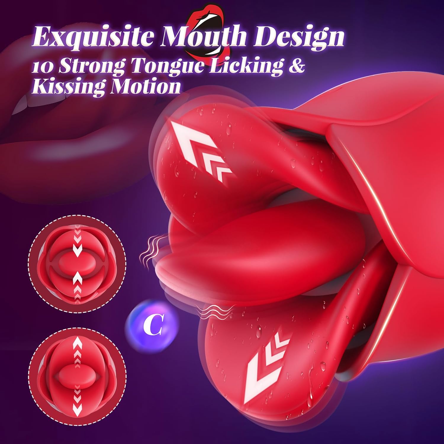 4 in 1 Mouth-Shaped Tongue Licking & Kissing Rose Clitoral Stimulator Flapping Vibrator #Pussy From Behind #Rimming