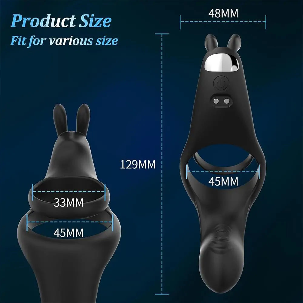 3 in 1 Penis Ring Couple Vibrator Clitoris & Perineum Stimulator with Bunny Ears & 10 Vibration Modes