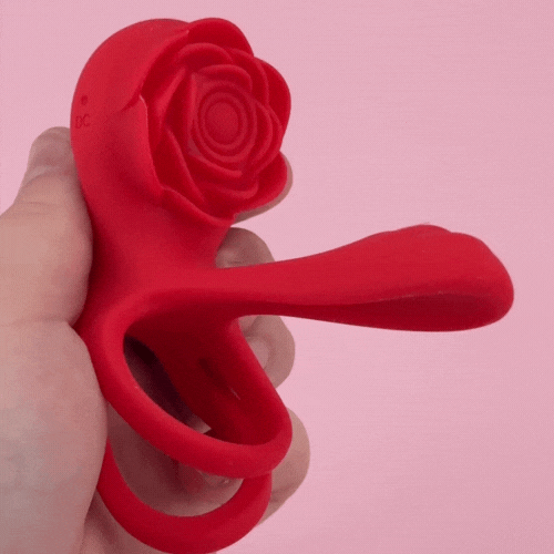 Dual Romance Double Penis Rings Combined with Rose Clitoral Stimulator