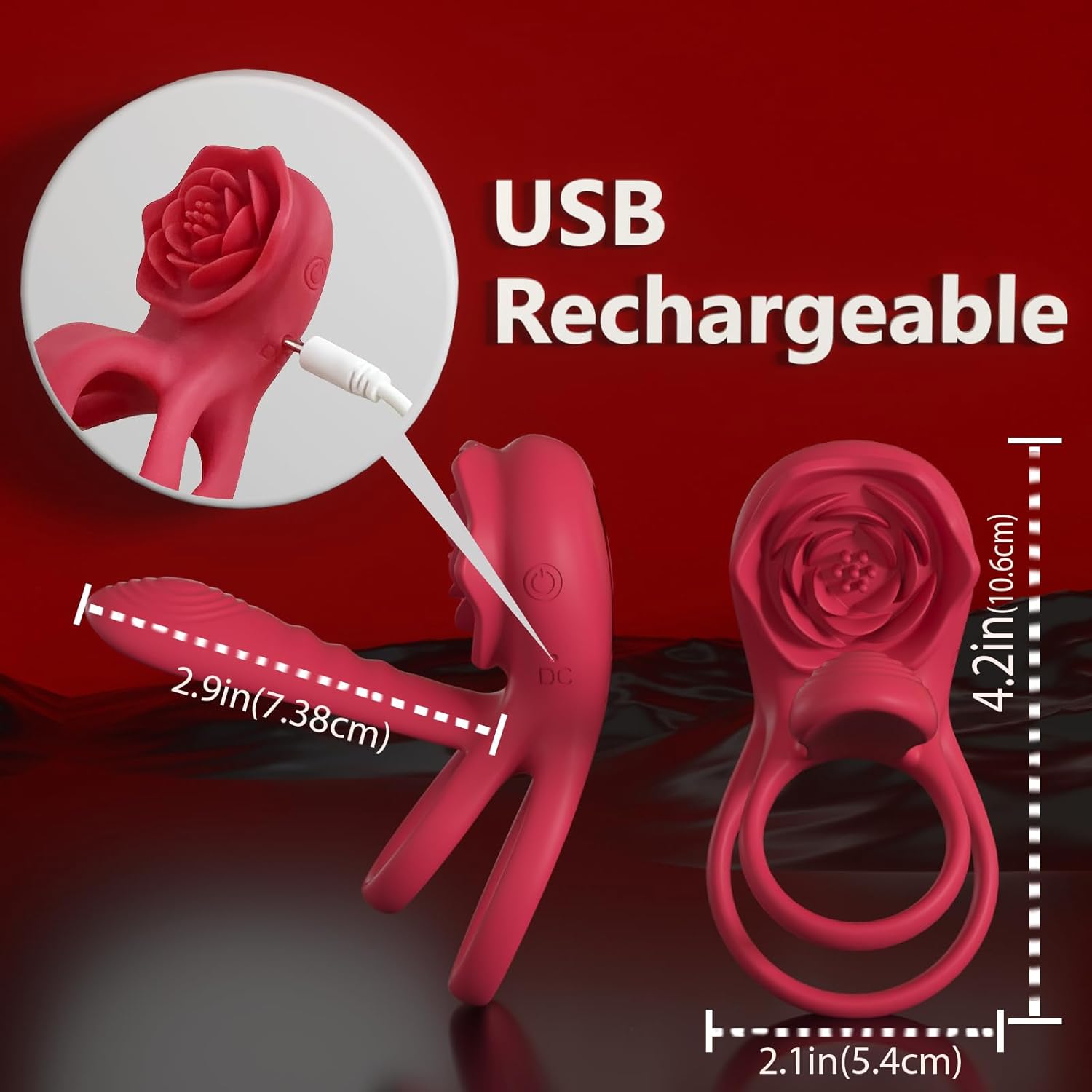 Dual Romance Standing Doggy Double Penis Rings Combined with Rose Clitoral Stimulator (<40 dB)