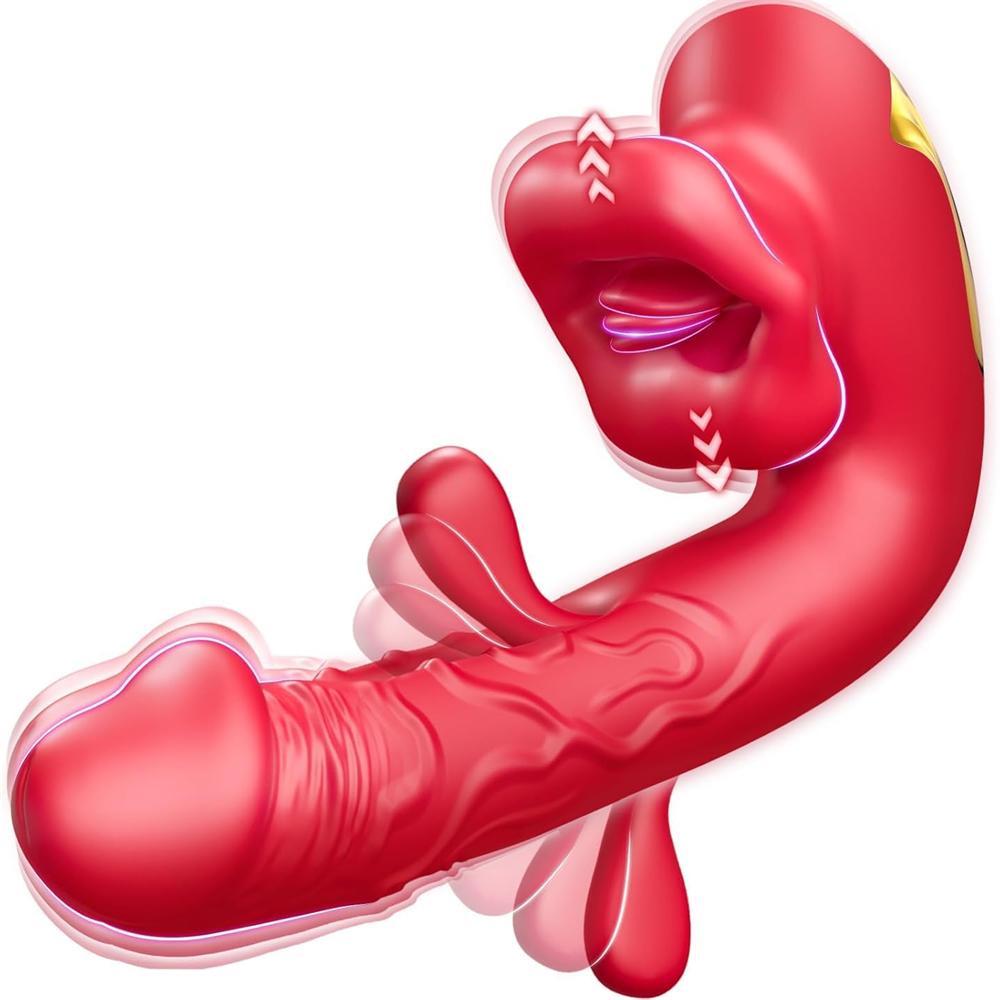 Newly Upgraded 4-in-1 Passionate G Spot Dildo Vibrator with 10 Flapping & Vibrating & Licking Biting Modes