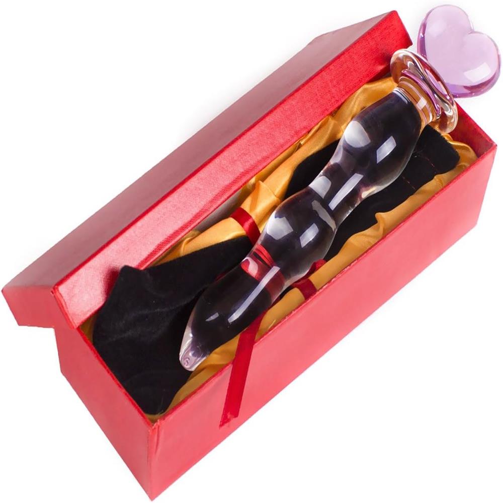 Pink Heart Crystal Glass Pleasure Wand Dildo Penis, Pink (8.3inch)