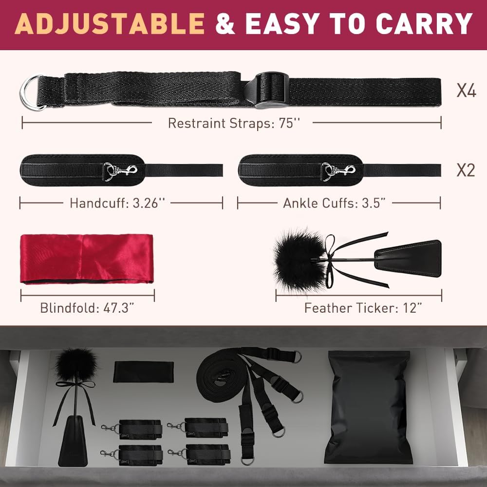 Under the Bed Bondage Restraint Set with Cuffs, Blindfold & Feather Tickler