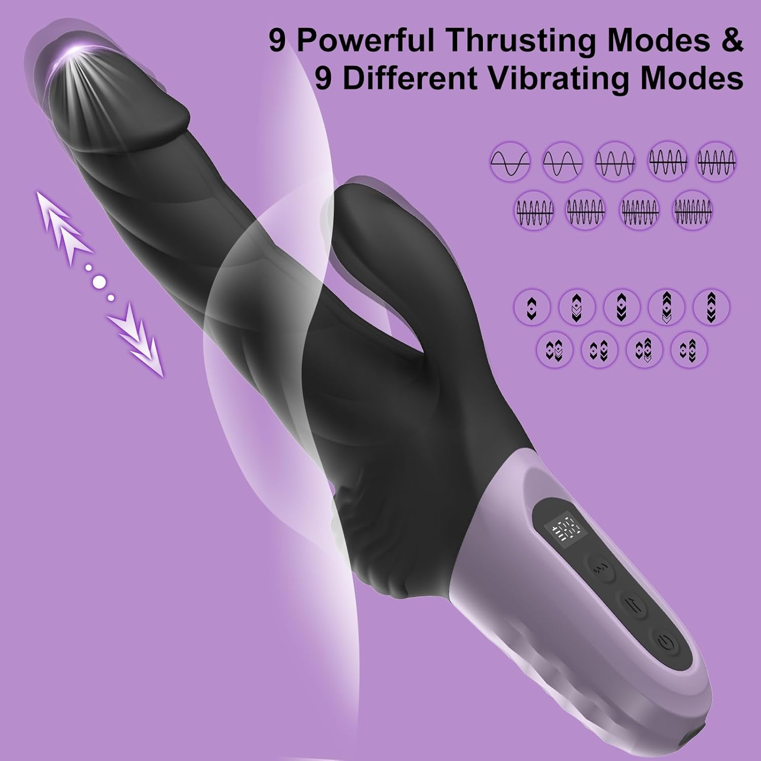 LED Screen Display G Spot Rabbit Vibrator with 9 Thrusting & 9 Vibrating Modes