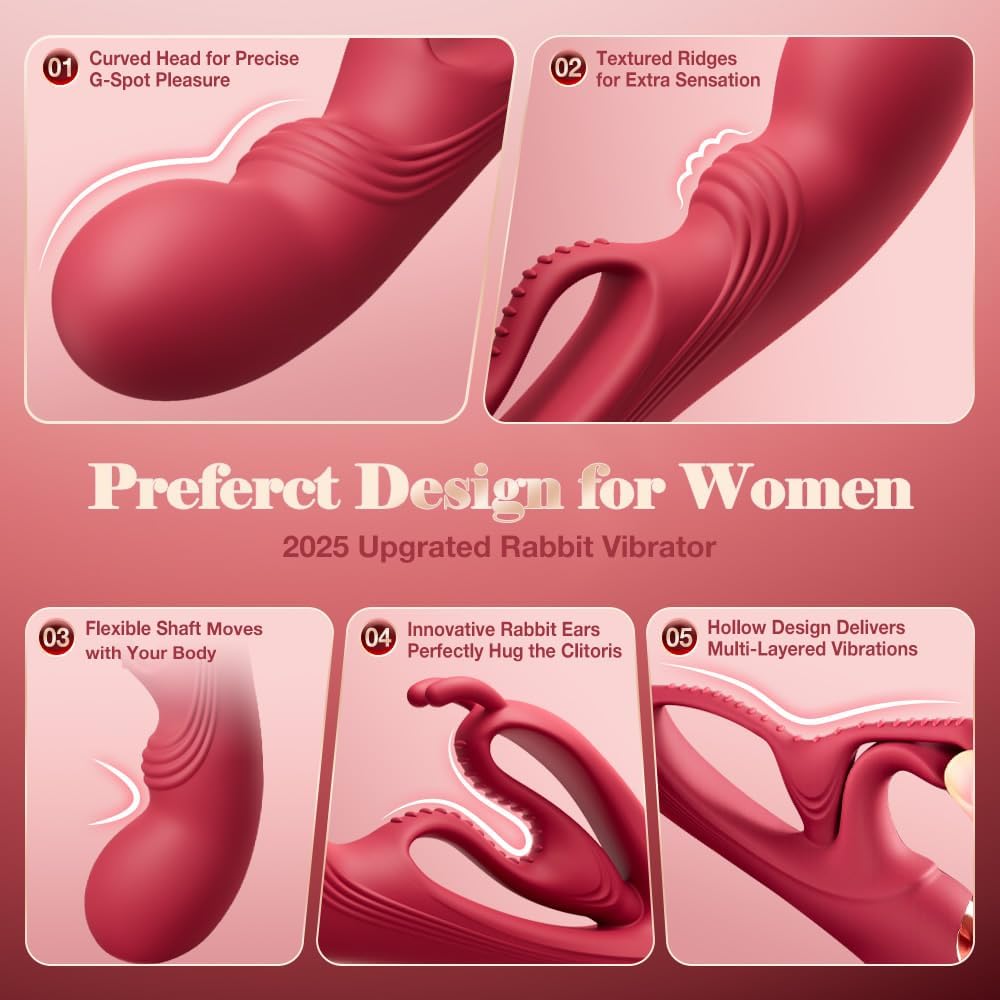 Rabbit Vibrator with Soft Hollow Bunny Ears for More Precise Clitoral Stimulation