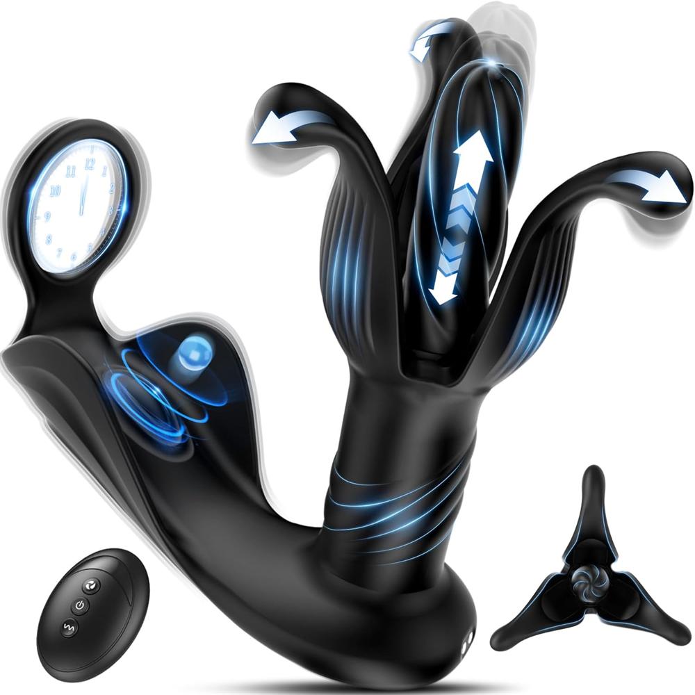 Ultimate Combination of Anal Trainer, Prostate & Cock Ring with 9 Tension Shock Flapping Thrusting Vibrating