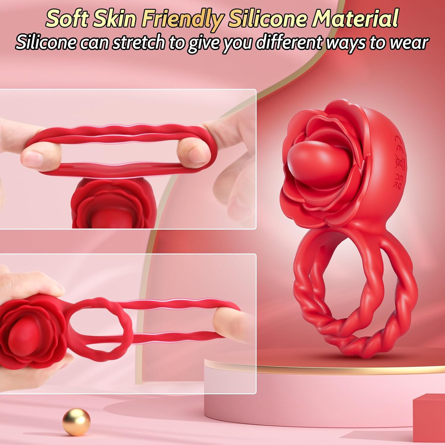 Penis Ring Tongue Vibrator with 10 Licking & 10 Vibrating Modes
