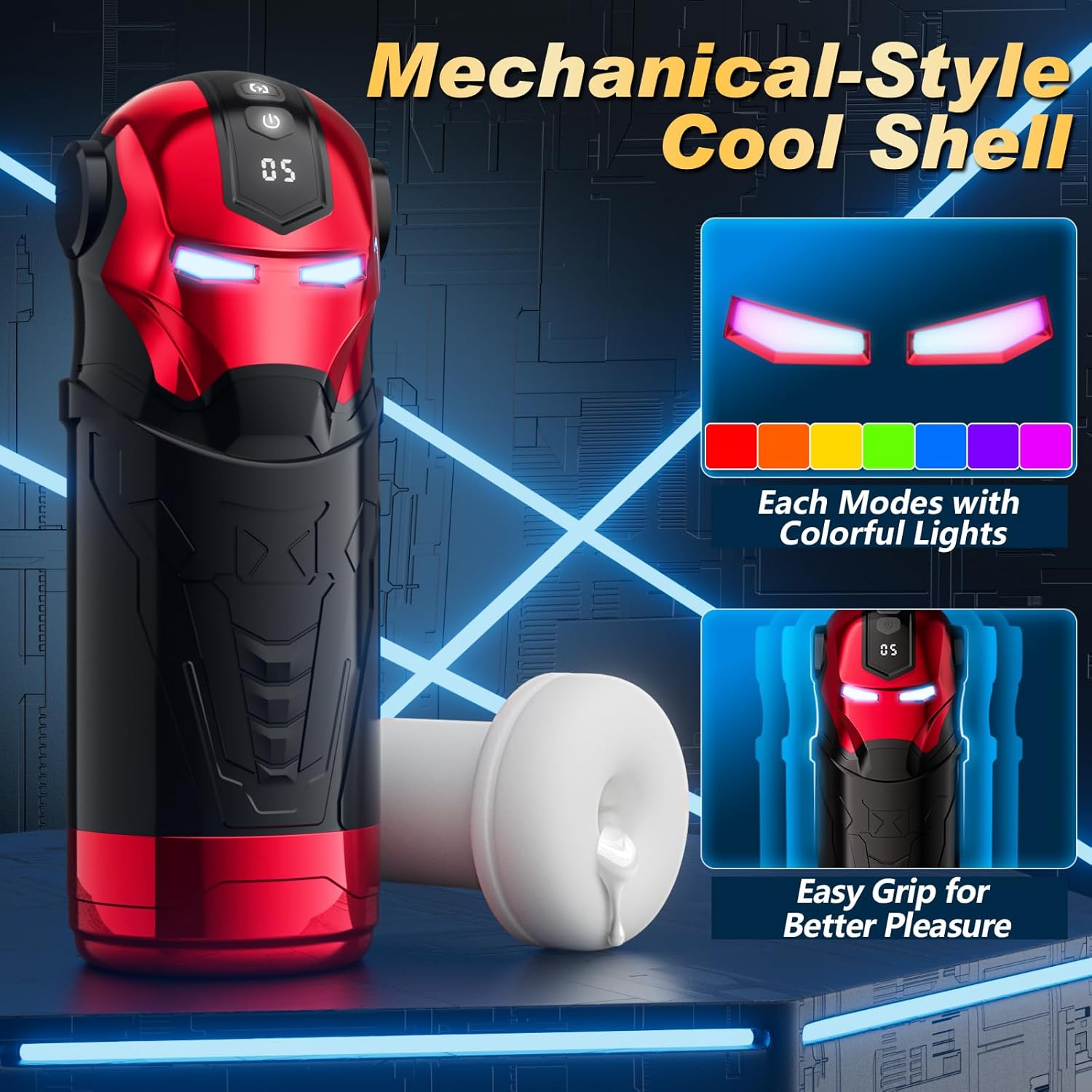 Iron Man 10 IN 1 Upgrade Pleasure System Male Masturbator with 5 Rub & 5 Vibration