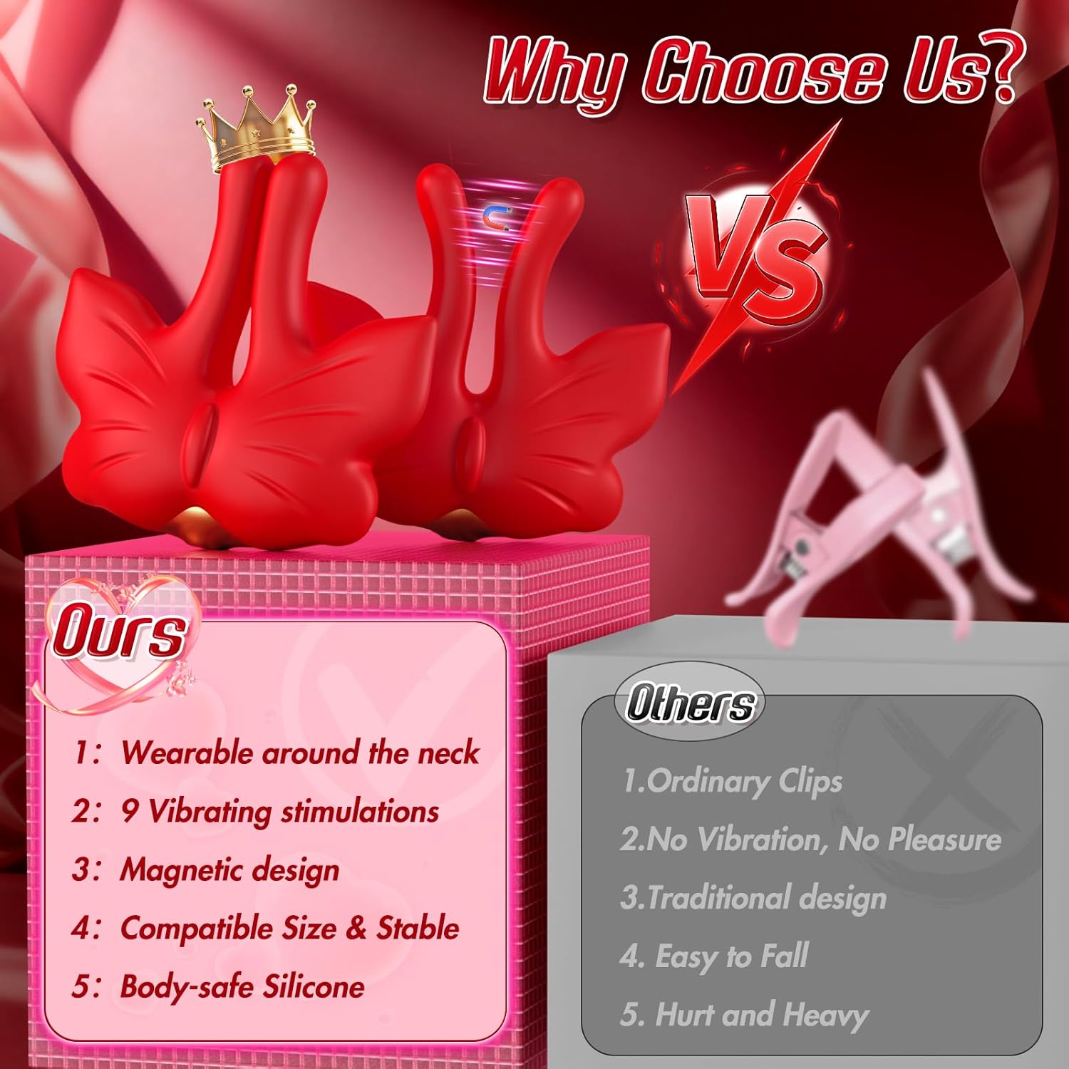 Twin Tweaks Neck-Hanging Ultra Vibration Magnetic Nipple Clamps