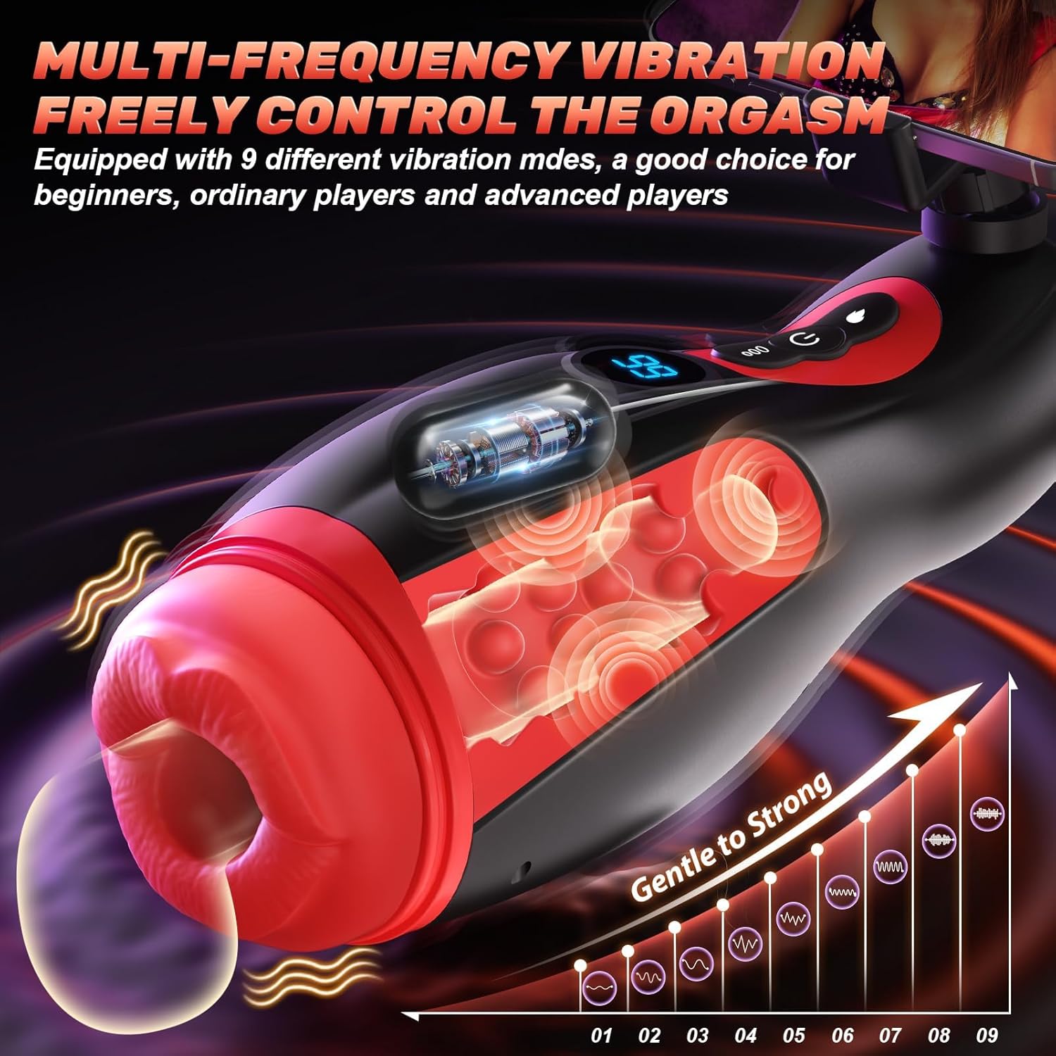 Heating Blowjob Machine with 9 Sucking & 9 Vibrating with Phone Holder APP Control