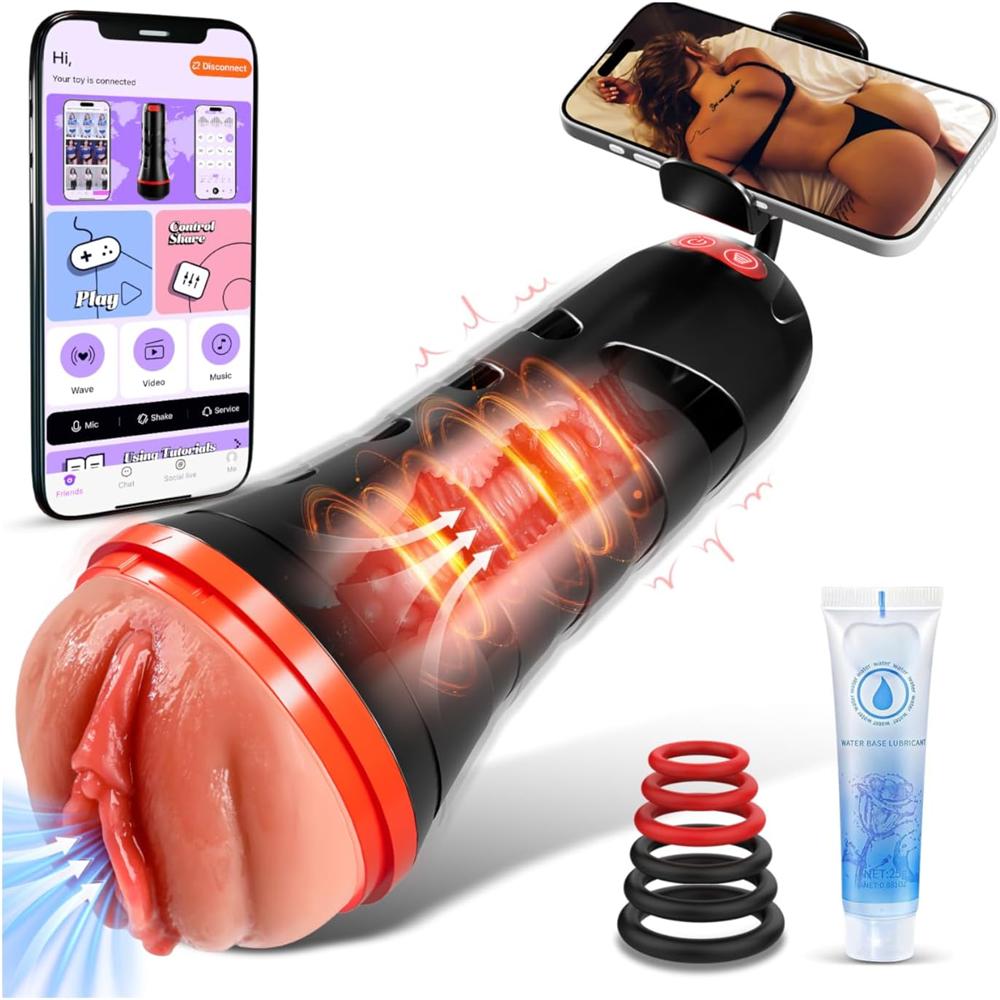 Pocket Pussy Stroker with App Sync, Suction & Vibration, and Phone Holder