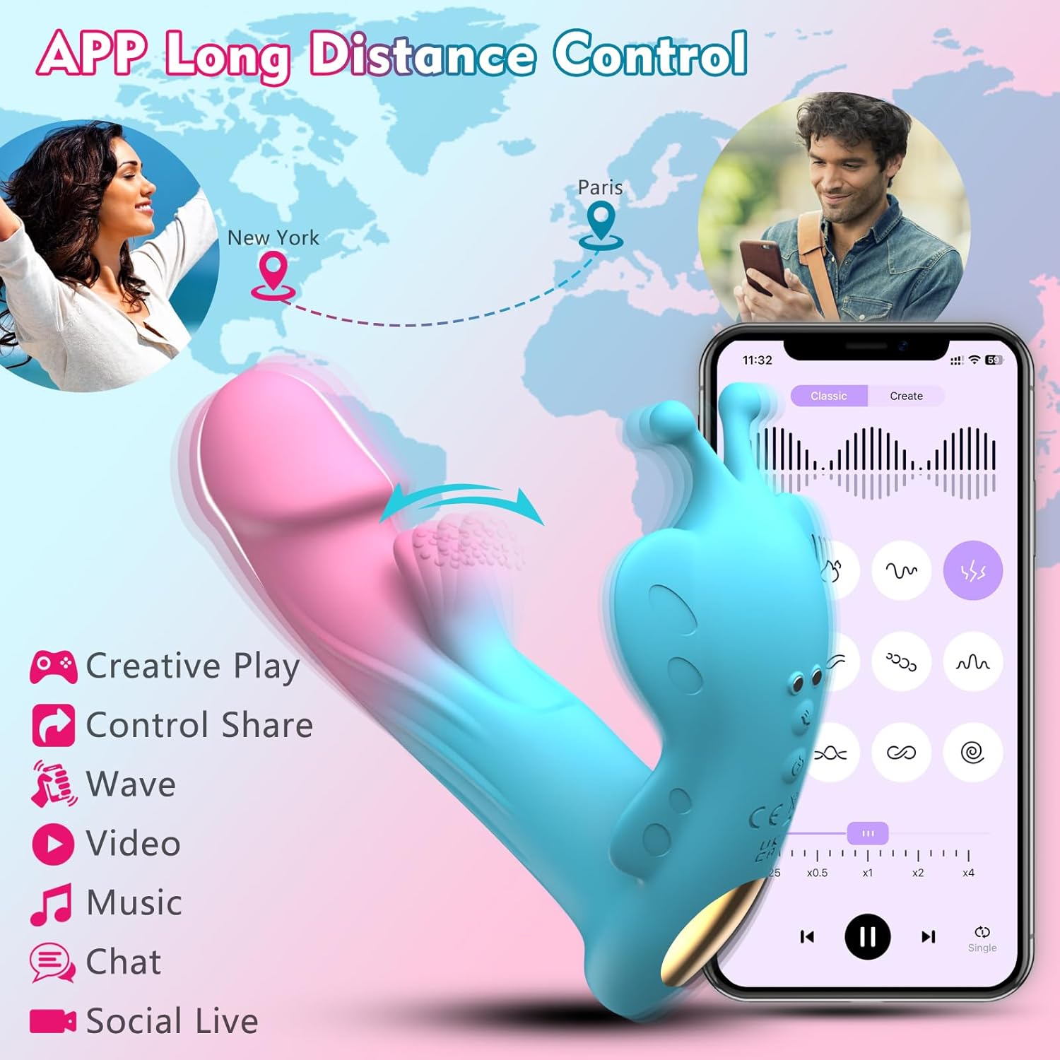 App Remote Control Wearable Butterfly Panty Vibrator with 10 Vibrating & Flapping Modes