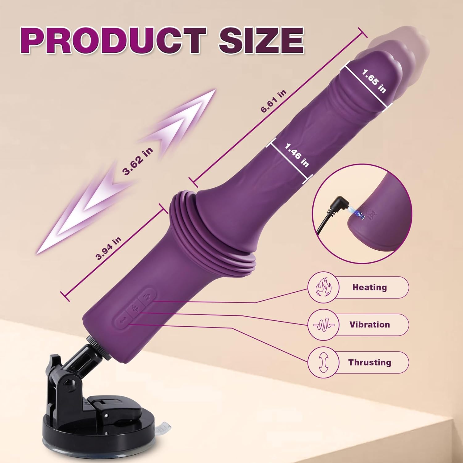Powerful Dual Motor Thrusting Dildo with Heating & 10 Vibration Modes 12.85 Inch