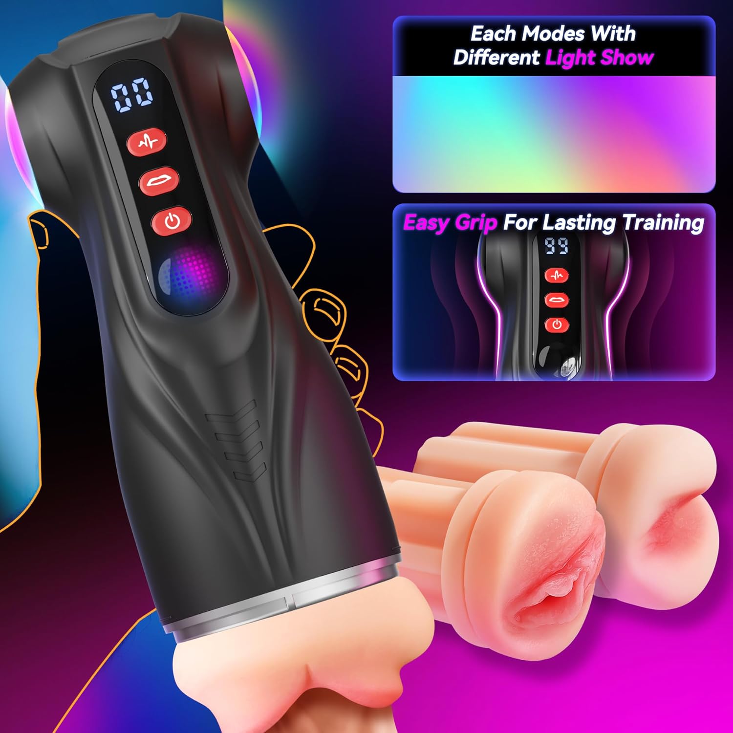 Colorful Lighting Male Stroker App-Controlled Vibrating & Suction Blowjob Masturbator