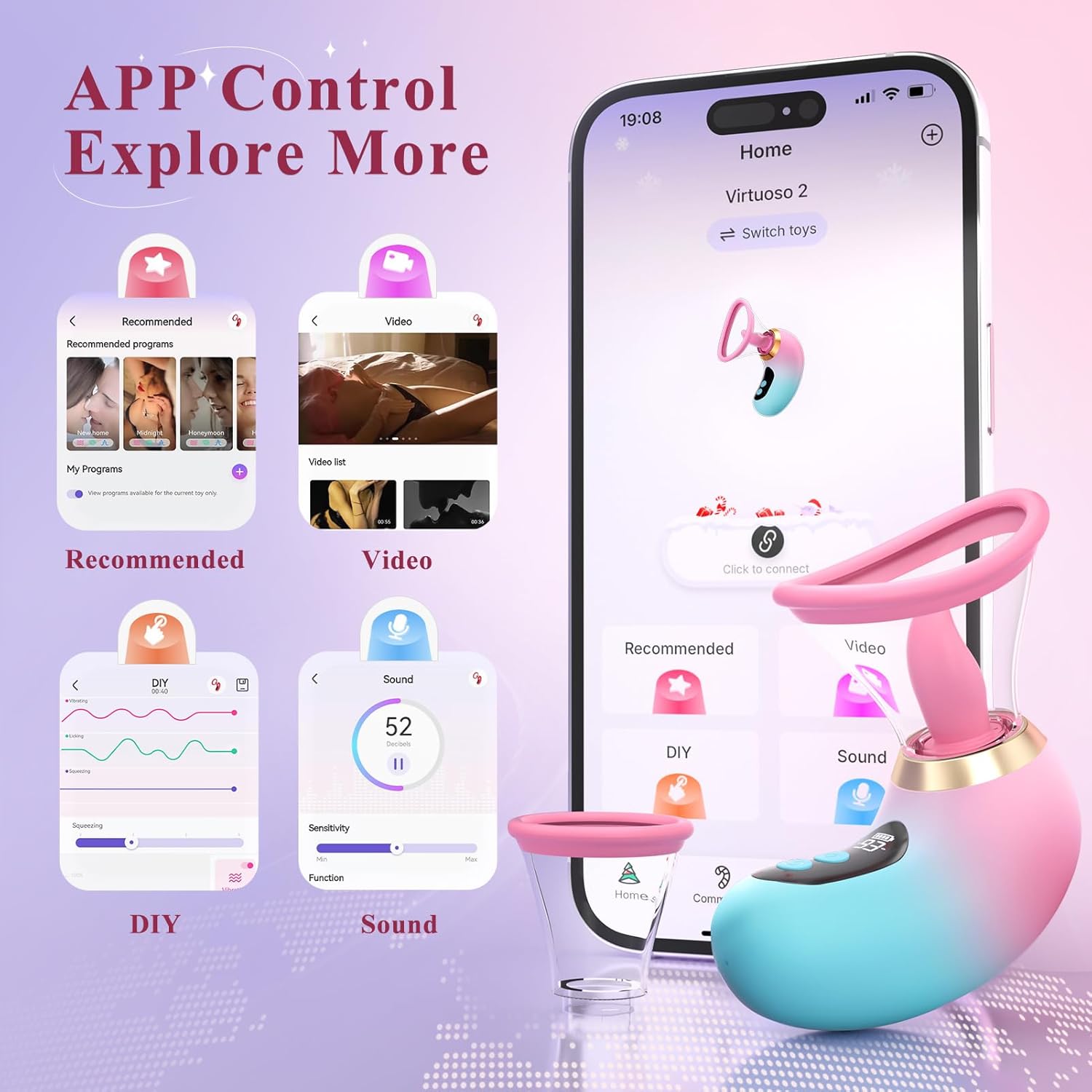 5-in-1 Sucking, Vibrating, and Licking Vibrator with APP Control and LCD Display